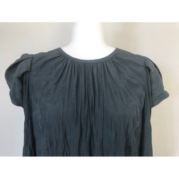 CURRENT AIR Los Angeles Gigot Sleeve Top Sz Small Olive Green Silky Crinkle - Picture 2 of 7